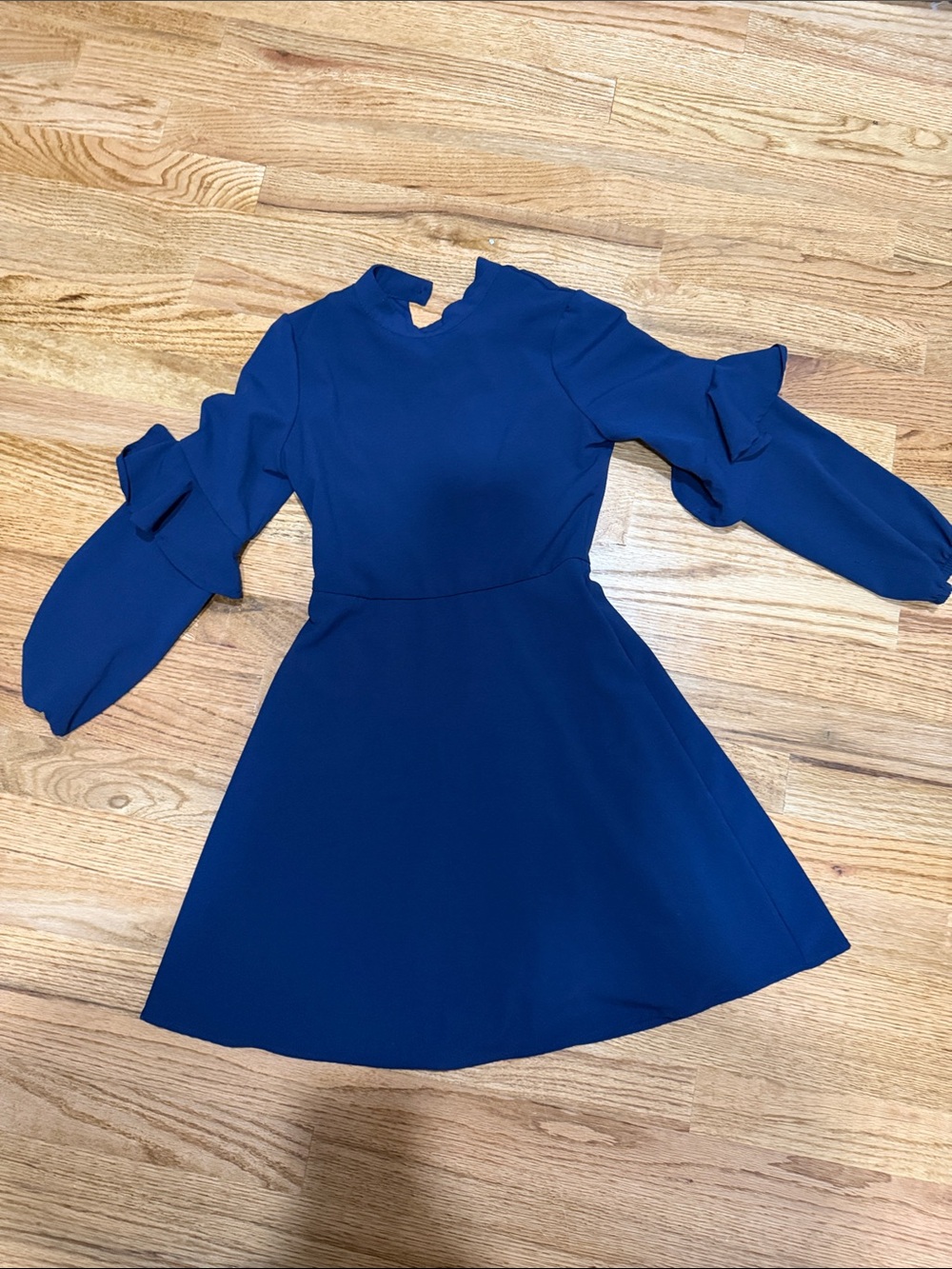 GB girls Navy Blue Ruffle-Sleeve Fit & Flare Dress